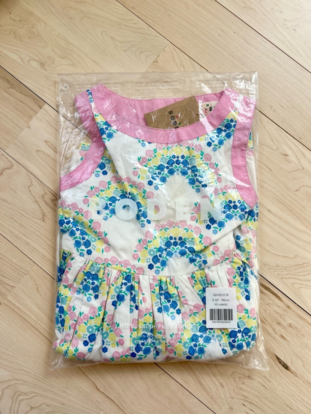 NWT Mini Boden - Harlow Back Detail Dress - Soft Ivory Rainbow Shells - Picture 5 of 8